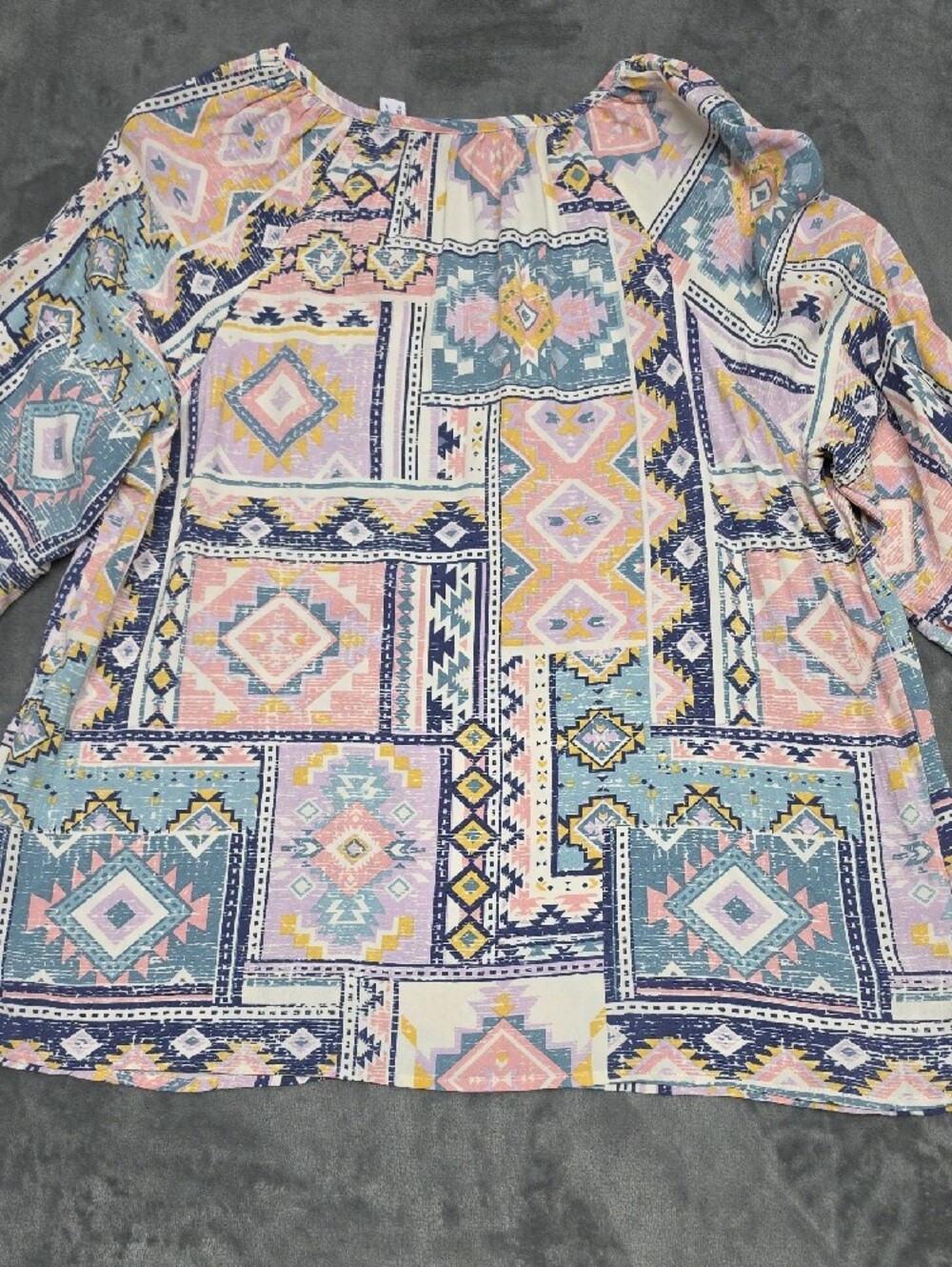 Pastel Geo Tassel Tunic Top - Pink Blue Cream - Picture 7 of 7
